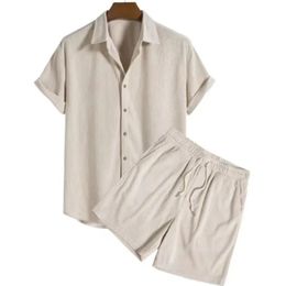 Mens Suits Casual Loose Multi-color Beach Outfit Corduroy Short Sleeve Suit Two-piece Set for Men 240514