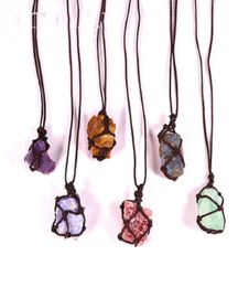 Love Gift Natural Crystal Quartz Reiki healing Chakra Gemstone Hand Woven Net Bag Rough Stone Large Particle Pendant Jewelry Energ9789348