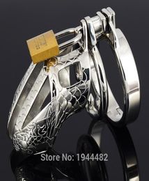 Small Device Stainless Steel Cock Cage Metal Male Belt Penis Ring Bondage Sex Toys Dragon Totem Virginity Lock6866636