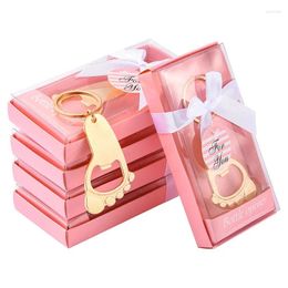 Party Favour Baby Showers 10pcs/lot Foot Shaped Golden Openers In Pink And Blue Gift Packing Birthday
