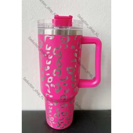 Quencher 40oz Tumbler Tie Dye Light Blue Pink Leopard Handle Lid Straw Beer Stanely Cup Bottle Powder Coating Outdoor Camping Cup Neon White Gg0423 403