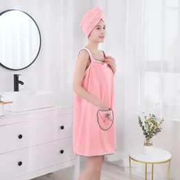 Towel 2Pcs Wearable Bath Hair Dry Cap Set Coral Fleece Dress Shower Sling Backpack Tube Top Quick Bathrobe