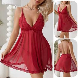 Sexy Set Erotic Pajamas Lace Lingerie for Women Cotumes Babydolls Transparent Short Dress Hot Nightdress Q240514