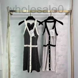 Basic & Casual Dresses designer Summer New Cha Senior Celebrity Little Fragrant Wind Contrast Colour Slim Fit Striped Knitted Sleeveless Dress SBTP