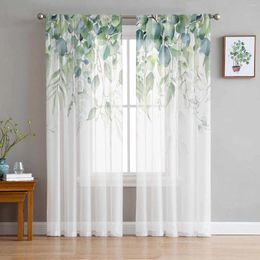 Curtain Spring Watercolour Plant Eucalyptus Leaves Sheer Curtains For Living Room Decoration Window Kitchen Tulle Voile