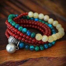 Bracelets FREE SHIPPING Gorgeous Twouse Highend Natural Red A gate Phoenix Yellow J ade Beads Sterling Silver Bells Multiturn Bracelet