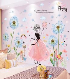 shijuekongjian Pretty Girl Wall Stickers for Kids Rooms Baby Bedroom Nursery Decoration DIY Pink Color Flowers Wall Decals Gttu1121457