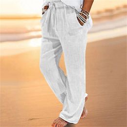 Men's Pants Cotton And Linen Wrinkled Beach With Drawstring Zipper Elastic Waist For Comfortable E Motion Men