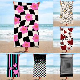 Towel Fashion Plaid Flower Microfiber Terry Cloth Beach Bath Blanket Shawl Wipe Sweat