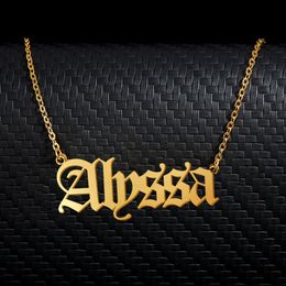 Alyssa Old English Name Necklace Stainless Steel 18k Gold plated for Women Jewellery Nameplate Pendant Femme Mothers Girlfriend Gift