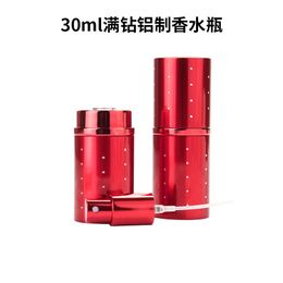 60 X 30ml Red Full Drill Travel Aluminum Perfume Atomizer Glass Spray Bottle Empty Refillable Portable Metal Parfume Bottle