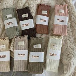 Women Socks Ins Fashion Solid Loose Long Cotton Knitting Harajuku Sock For Sweet Girls Ruffle Japanese Autumn Winter