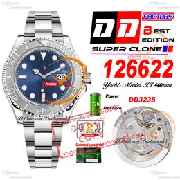 YM 126622 A3235 Automatic Mens Watch DDF 40mm Blue Dial 904L Steel Case OysteSteel Bracelet Super Edition Same Series Card 72H Power Reserv Puretime PTRX