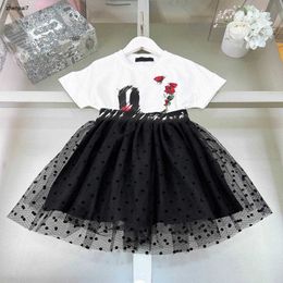 Top kids dress sets summer child tracksuits Size 110-160 CM short sleeved T-shirt and Spotted lace short skirt 24Feb20