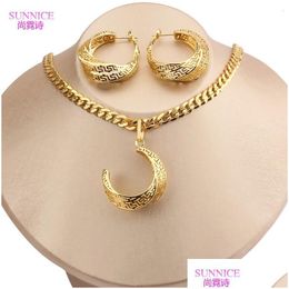Jewellery Sets Italian 18K Gold Plated Set For Women Hollow Luxury Jewellery Dubai Necklace And Earrings African 230804 Drop Delivery Ot8Ei