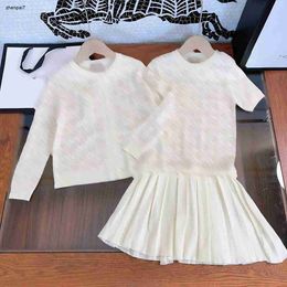 Top fashion dress suits for girls letter texture baby Knitted skirt Size 100-160 CM Single breasted knit and pleated dress Oct10