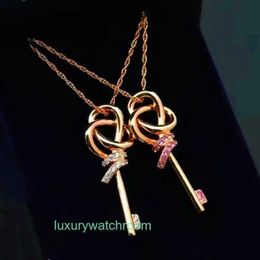 Luxury Tiifeniy Designer Pendant Necklaces High version twisted rope key necklace with 18k rose gold powder diamond knot pendant collarbone chain internet celebri