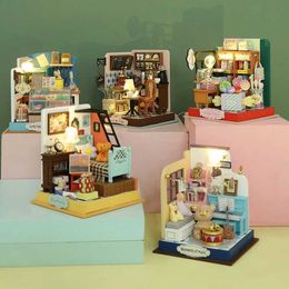 Architecture/DIY House Coffee Shop Mini Dollhouse Kit DIY Handmade 3D Puzzle Assembly Building Model Toys Wooden Assembly Toy For Kid Birthday Gifts