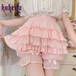 Women's Shorts Kukeita Japanese Harajuku Women Lolita Sweet Pink Lace Aesthetic Cute Bow JK Bloomers Y2k Girls Kawaii Outfits