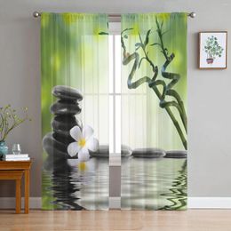 Curtain Orchid Stones Bamboo Flower Zen Green Sheer Curtains For Living Room Decoration Window Kitchen Tulle Voile