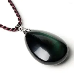 Pendant Necklaces Wholesale Black Natural Obsidian Water Drop Pendants Rope Lucky For Men Women Safety Amulet Stone Jewellery JoursNeige