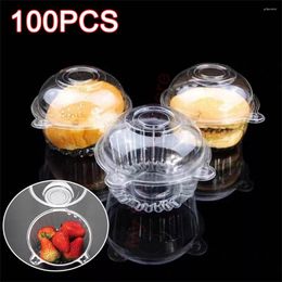 Take Out Containers 100pcs Plastic Cupcake Box Single Compartment Disposable Carrier With Deep Dome Stackable For Home Kitchen Party Favour