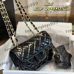 24C Diamond Lattice Shiny Mirror Leather Classic Mini Flap Quilted Shoulder Bags Have Star Coin Pouch Gold Chains Strap Crossbody Handbags Girls Purse 20*5*13.5cm
