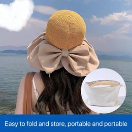 Wide Brim Hats 2024 1pc Women's Solid Color Bow Decorated Brimmed Sun Hat Suitable For Beaches Outings UV Protection And Neck Protect