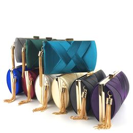 Manufacturer Direct Sales Of Hengmei Cross-border Hand-held Evening Bag Satin Fashion Tassel Dress Bridal Evening Bag Dropshipping