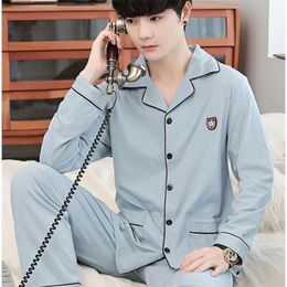 Summer Mens ShortSleeved Long Pants Pajamas Teenage Students Casual Homewear Suit 240428