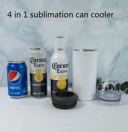 4 in 1 16oz Sublimation Can Cooler Straight Tumbler Stainless Steel Insulator Vacuum Insulated Bottle Cold Insulation Can with 2 l5436359
