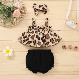 Clothing Sets Newborn Infant Baby Girls Clothes Sets Leopard Print Sleeveless Vest Tops Bowknot Shorts With Headbands 3PCS Sets Baby Girls