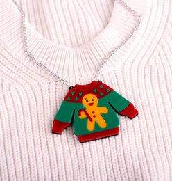 2021 Christmas Sweater Pendant Necklace for Women Gingerbread Man Chain Girls Kids Cute Trendy Jewellery Acrylic Accessories1065405