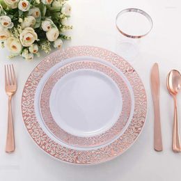 Disposable Dinnerware 5pcs Gold Plates Plastic Party Tableware Wedding Cutlery For 5 People Silverware Knife Fork Spoon Cup