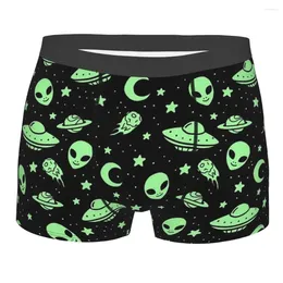 Underpants Man Boxer Shorts Panties UFO And Alien Pattern Mid Waist Underwear Male Funny Plus Size