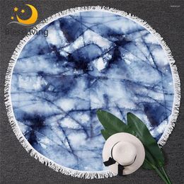 Towel Blessliving Round Beach Abstract Marble Crack Texture Tapestry Natural Stone Large Yoga Mat Watercolour Blue Toalla Blanket