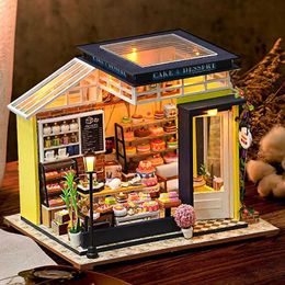 Architecture/DIY House Cake Shop Mini Wooden Doll House Kit Building Model Furniture Manual Assembling Toys Miniature Kit For Children Birthday Gifts