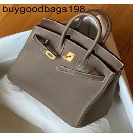 Tote Bag Designer Womens Handbags Bk Handmade 7a Wax Thread Platinum Togo Calf Leather Elephant Grey Lychee Pattern Handheld Buckle 2530