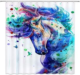 Shower Curtains Watercolor Horse Curtain Fantasy Fairy Tale Animal Forest Abstract Colorful Hippie Art Bathroom Decoration