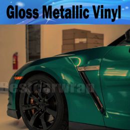 Stickers Emeald Green Gloss Metallic Vinyl Car Wrapping Film With Air Release Metallic Green Gloss Wrap Foil sticker SIZE: 1.52*20M/Roll