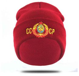 Casual Embroidery CCCP USSR Hat Cotton Flexible Warm Beanie Hats for Autumn Winter Russia Knitted Hiphop Beanies Cap Unisex Y21114359544