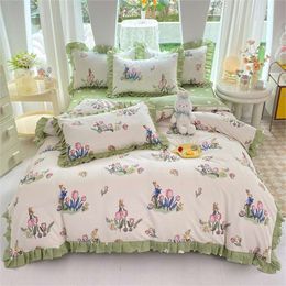 Korean Version Lace Plant Cashmere Bed Sheet Set of Four Pieces Princess Style Skirt Seasons Bedding