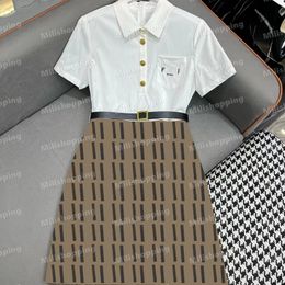 24SS Shirts Dresses Letter Embroidery Party Dress Women Designer Empire Vintage Dresses Patchwork Letter Print Dress