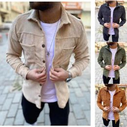 Men's Jackets Mens Vintage Corduroy Coat Autumn Loose Jacket Spring Turn-down Collar Shirt Casual Outdoor Male Short Streetwear 2024