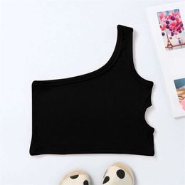 Camisole Childrens and Girls Solid Color Tank Top Childrens and Girls Dance Tank Top Single Shoulder Racing Back Crop Tank Top Soft Sleeveless Dance TopL240502