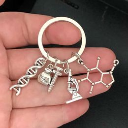 Keychains Lanyards 1Pc Chemical Molecular DNA Microscope Keychain Microscope Experiment Equipment Keyring For Student Gift Jewellery Handcraft Y240510