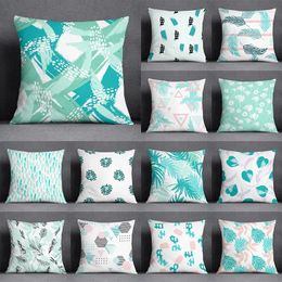 Pillow Abstract Summer Fresh Mint Feather Blue And Green Pattern Series Bedroom Sofa Car Seat Cover Pillowcase 45cm
