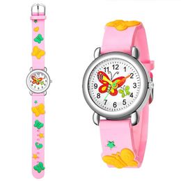 Children Watches Silicone Quartz Cute butterfly Wristwatch Birthday Gift Kid Girl Boy Study Time Girl Watch