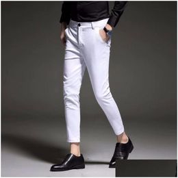 Men'S Suits Blazers Mens Slim Fit Business Dress Pants Ankle Length Summer Formal Suit Trousers Black White Blue Drop Delivery App Dha0H