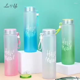 Water Bottles 500ml Gradient Colourful Glass Frosted Cup Drink With Rope Transparent Sport Bottle BPA Free